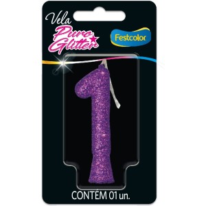 Vela Puro Glitter Roxa Nº1 Com 10 Unidades