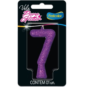 Vela Puro Glitter Roxa Nº7 Com 10 Unidades