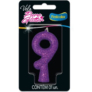 Vela Puro Glitter Roxa Nº9 Com 10 Unidades