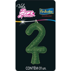 Vela Puro Glitter Verde Nº2 Com 10 Unidades