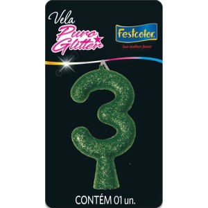 Vela Puro Glitter Verde Nº3 Com 10 Unidades