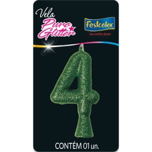 Vela Puro Glitter Verde Nº4 Com 10 Unidades