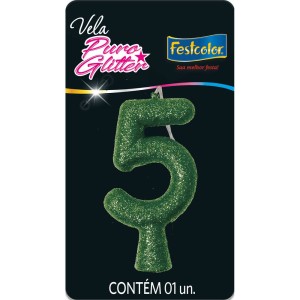 Vela Puro Glitter Verde Nº5 Com 10 Unidades