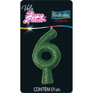 Vela Puro Glitter Verde Nº6 Com 10 Unidades