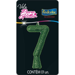 Vela Puro Glitter Verde Nº7 Com 10 Unidades