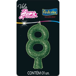 Vela Puro Glitter Verde Nº8 Com 10 Unidades