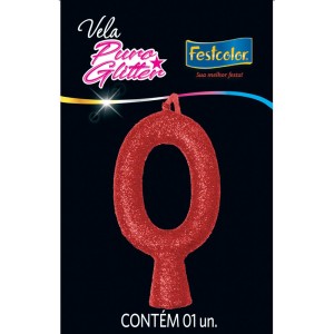 Vela Puro Glitter Vermelha N 0 Com 10 Unidades