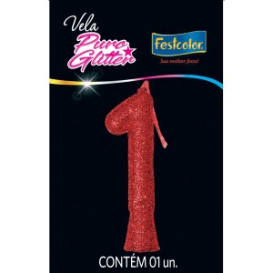 Vela Puro Glitter Vermelha Nº1 Com 10 Unidades