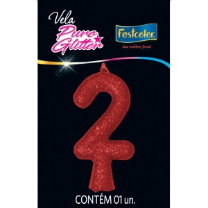 Vela Puro Glitter Vermelha Nº2 Com 10 Unidades