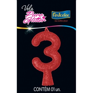 Vela Puro Glitter Vermelha Nº3 Com 10 Unidades