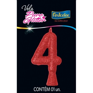 Vela Puro Glitter Vermelha Nº4 Com 10 Unidades