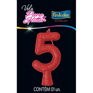 Vela Puro Glitter Vermelha Nº5 10 Unidades-107373-28973