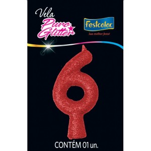 Vela Puro Glitter Vermelha Nº6 Com 10 Unidades