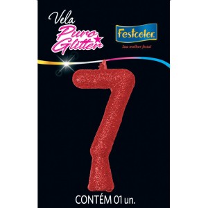 Vela Puro Glitter Vermelha Nº7 Com 10 Unidades