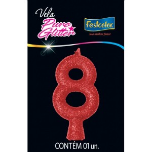 Vela Puro Glitter Vermelha Nº8 10 Unidades-107376-42193