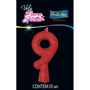 Vela Puro Glitter Vermelha Nº9 Com 10 Unidades