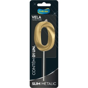 Vela Slim Metallic Ouro N 0 Com 10 Unidades