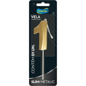 Vela Slim Metallic Ouro Nº1 Com 10 Unidades