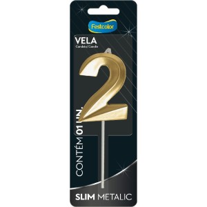 Vela Slim Metallic Ouro Nº2 Com 10 Unidades