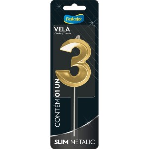 Vela Slim Metallic Ouro Nº3 10 Unidades-111273-98088