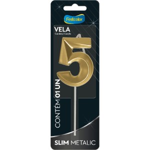 Vela Slim Metallic Ouro Nº5 Com 10 Unidades