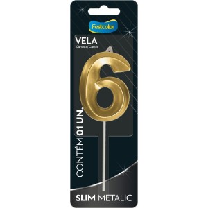 Vela Slim Metallic Ouro Nº6 Com 10 Unidades