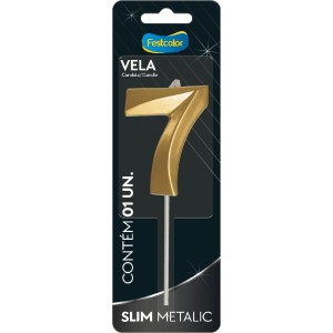 Vela Slim Metallic Ouro Nº7 Com 10 Unidades