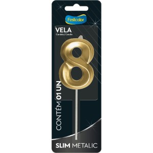 Vela Slim Metallic Ouro Nº8 Com 10 Unidades