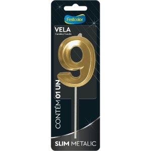 Vela Slim Metallic Ouro Nº9 10 Unidades-111279-85153