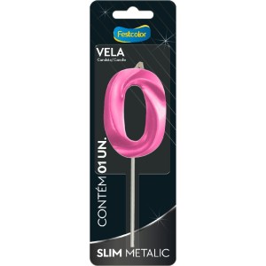 Vela Slim Metallic Pink N 0 Com 10 Unidades