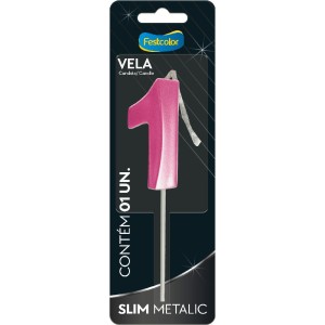 Vela Slim Metallic Pink Nº1 10 Unidades-111282-82742