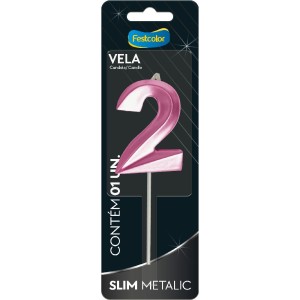 Vela Slim Metallic Pink Nº2 Com 10 Unidades