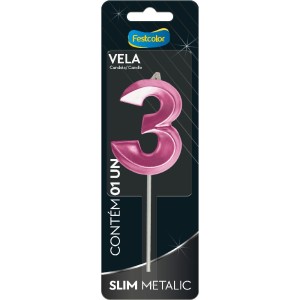 Vela Slim Metallic Pink Nº3 Com 10 Unidades