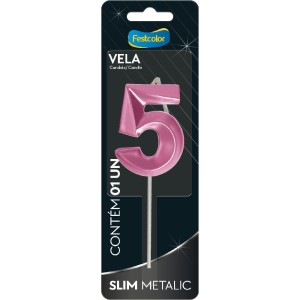 Vela Slim Metallic Pink Nº5 10 Unidades-111286-30007