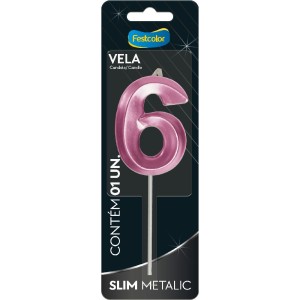 Vela Slim Metallic Pink Nº6 10 Unidades-111287-71419