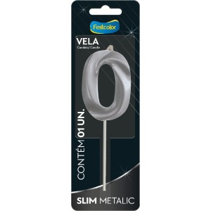 Vela Slim Metallic Prata N 0 Com 10 Unidades