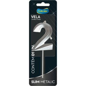 Vela Slim Metallic Prata Nº2 Com 10 Unidades