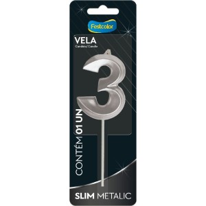 Vela Slim Metallic Prata Nº3 10 Unidades-111295-66194