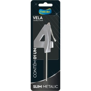 Vela Slim Metallic Prata Nº4 Com 10 Unidades