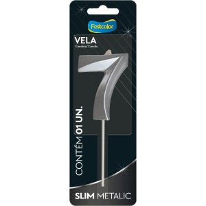 Vela Slim Metallic Prata Nº7 10 Unidades-111299-32788