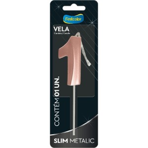 Vela Slim Metallic Rose Gold Nº1 Com 10 Unidades