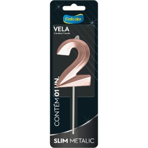 Vela Slim Metallic Rose Gold Nº2 Com 10 Unidades