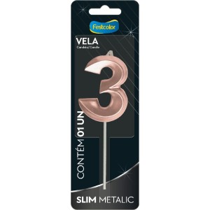 Vela Slim Metallic Rose Gold Nº3 10 Unidades-111306-13015