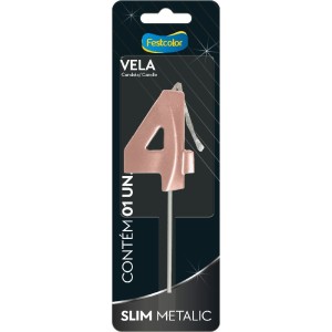 Vela Slim Metallic Rose Gold Nº4 Com 10 Unidades