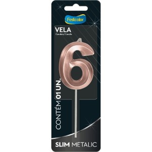 Vela Slim Metallic Rose Gold Nº6 Com 10 Unidades