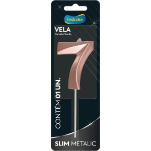 Vela Slim Metallic Rose Gold Nº7 Com 10 Unidades