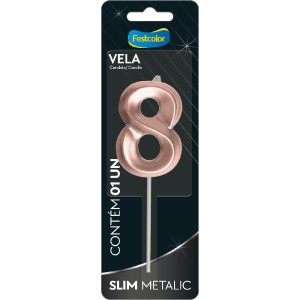 Vela Slim Metallic Rose Gold Nº8 Com 10 Unidades