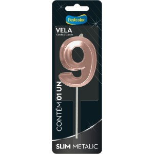 Vela Slim Metallic Rose Gold Nº9 Com 10 Unidades