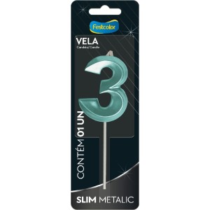 Vela Slim Metallic Tiffany Nº3 Com 10 Unidades