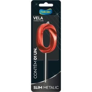 Vela Slim Metallic Vermelha N 0 Com 10 Unidades